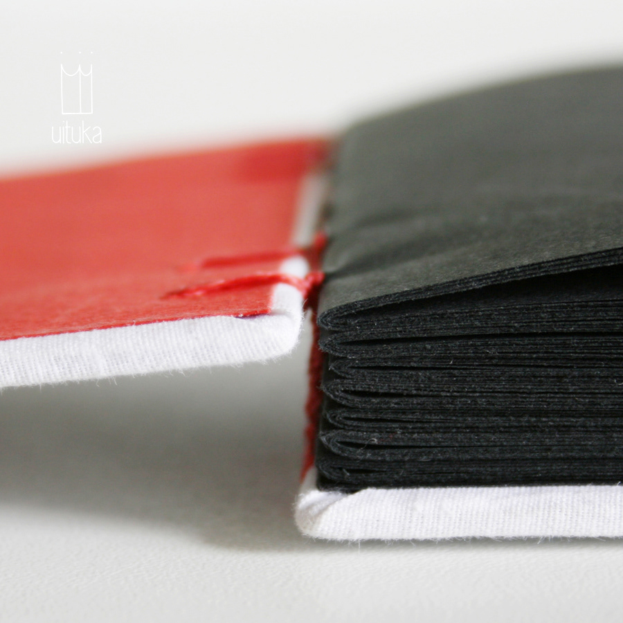 handmade Hand-Bound journal notebook sketchbook coptic stitch White red black