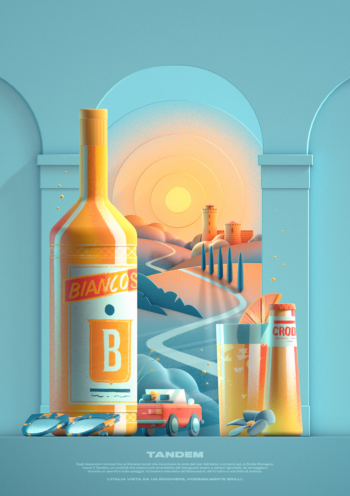 3D Illustrated poster about Tandem Cocktail.