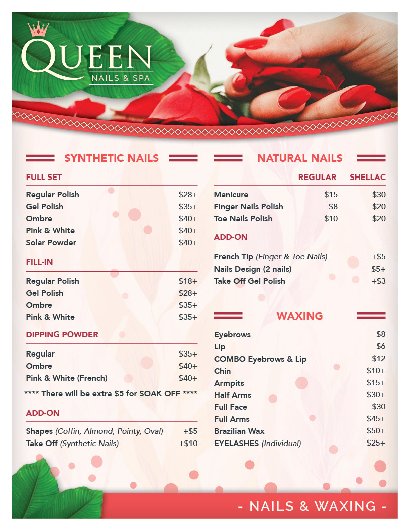 Queen Nails & Spa Price List Design on Behance