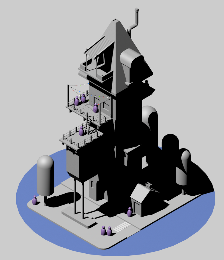 print tower 3D drive-thru Render c4d redshift Truck cinema 4d dof