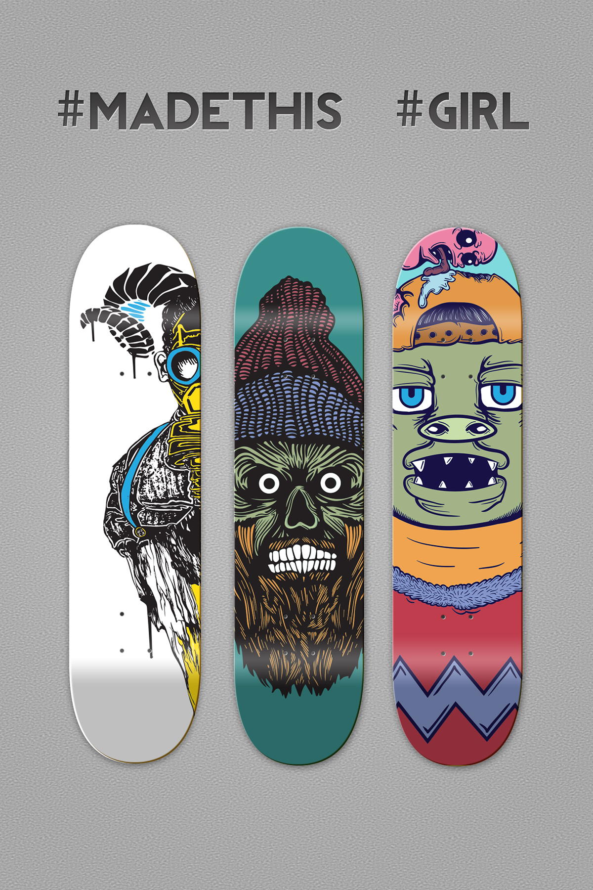 #madethis  #girl skateboard deck design contest skateboarding Cartoons illustrations colors vector