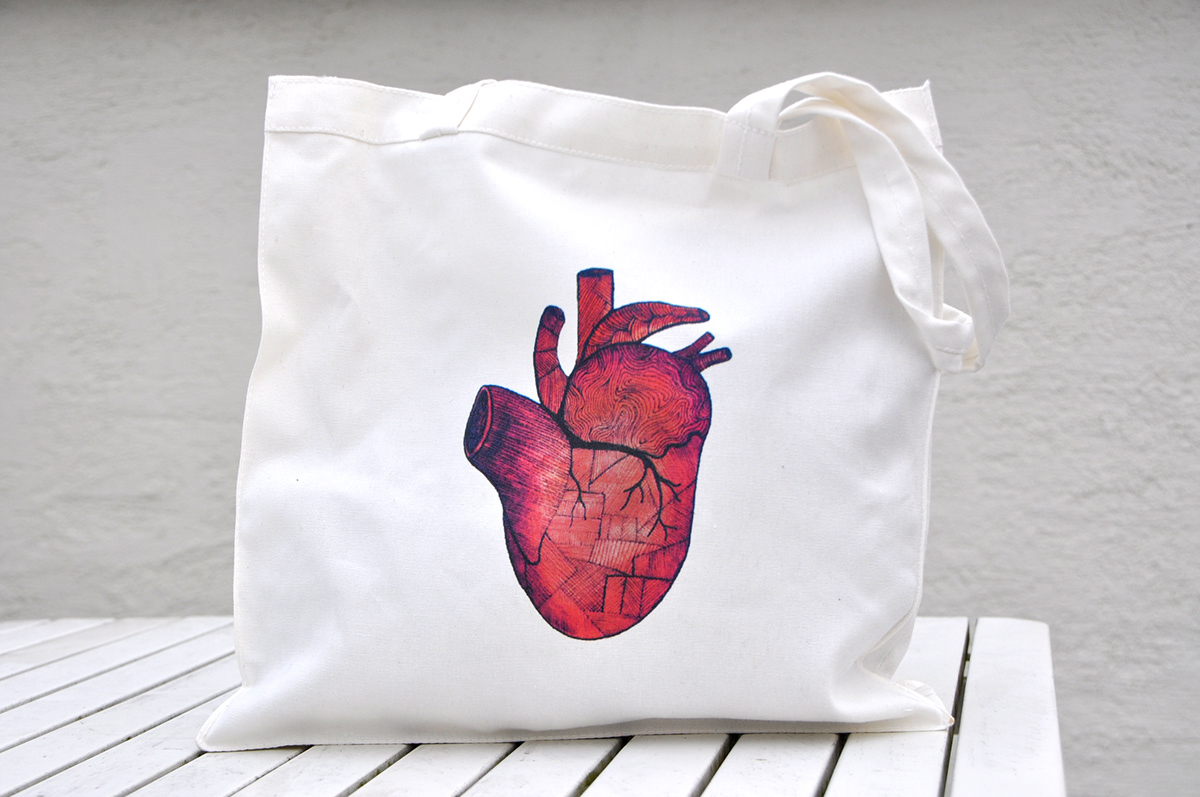 heart watercolor Tote totebag bag print hearts anatomic