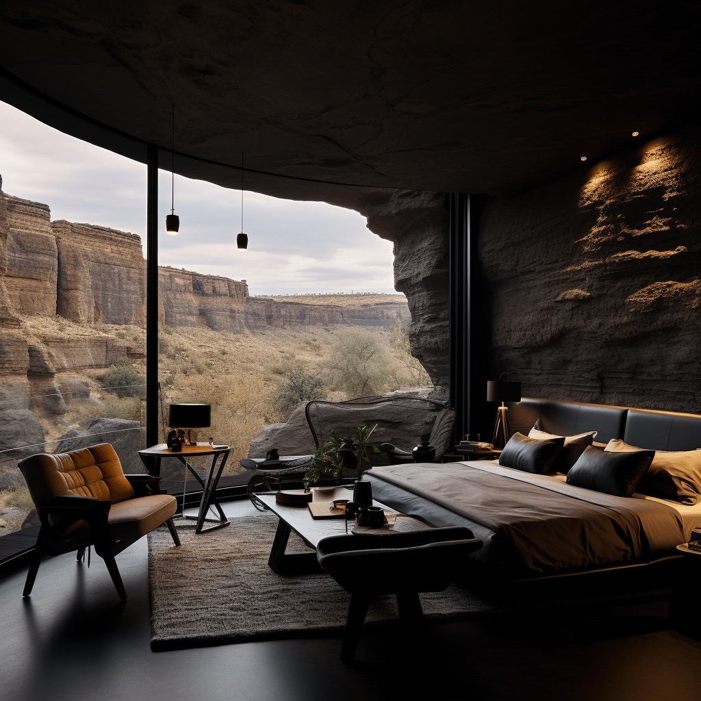 cliff Landscape Villa modern black steel misty architecture visualization grandcanyon
