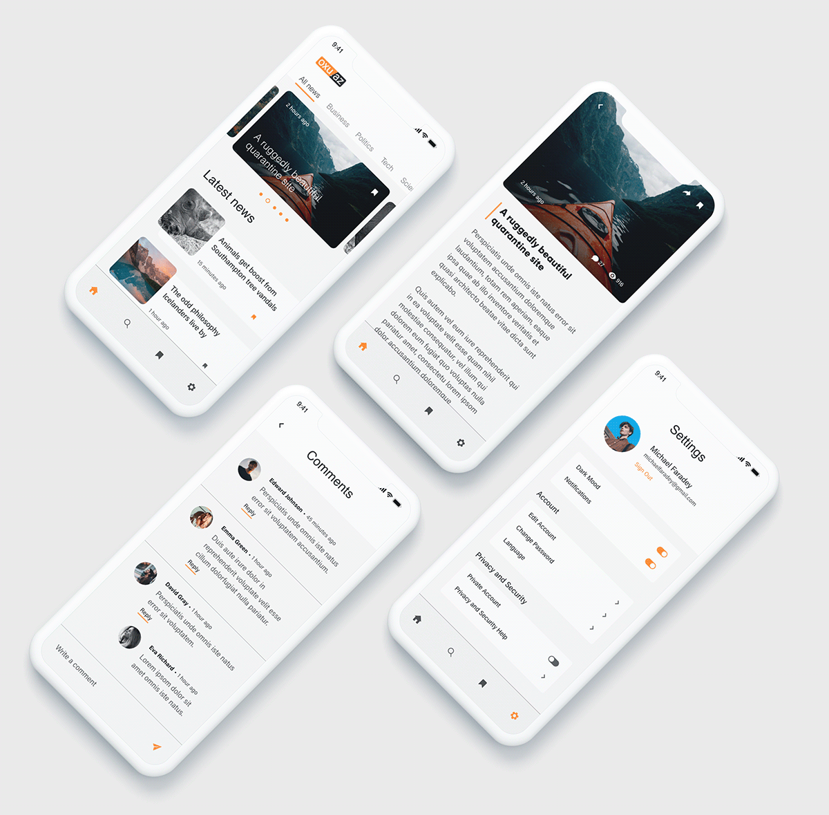 app concept Interface Minimalism Mobile app news News App UI ux Website