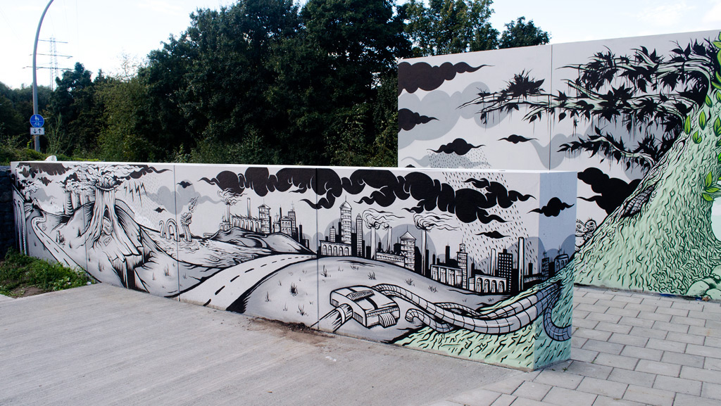 IBA walldesign wallpainting Mikefriedrich Cuke Fogeljunge john reaktor SAM Crew hamburg Landscape Mural