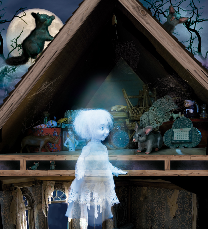 photoillustration sculptural illustration dimensional illustration gothic ghost textural childrens book Picture book Christopher Cheng haunted house Halloween Sounds Spooky