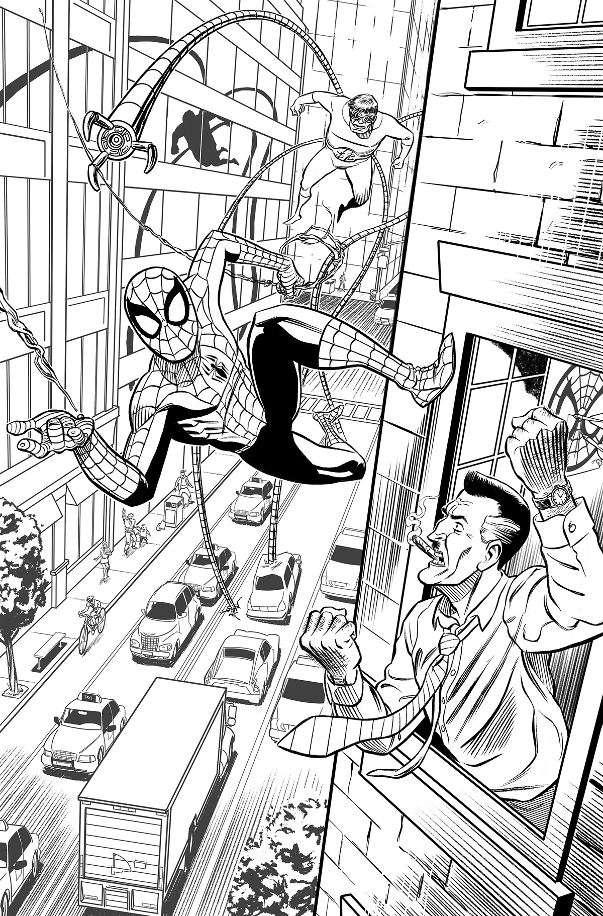 spiderman spider-man pinup comics cartoon superheroes SuperHero marvelcomics spidey jjonahjameson DocOck doctoroctopus newyork city