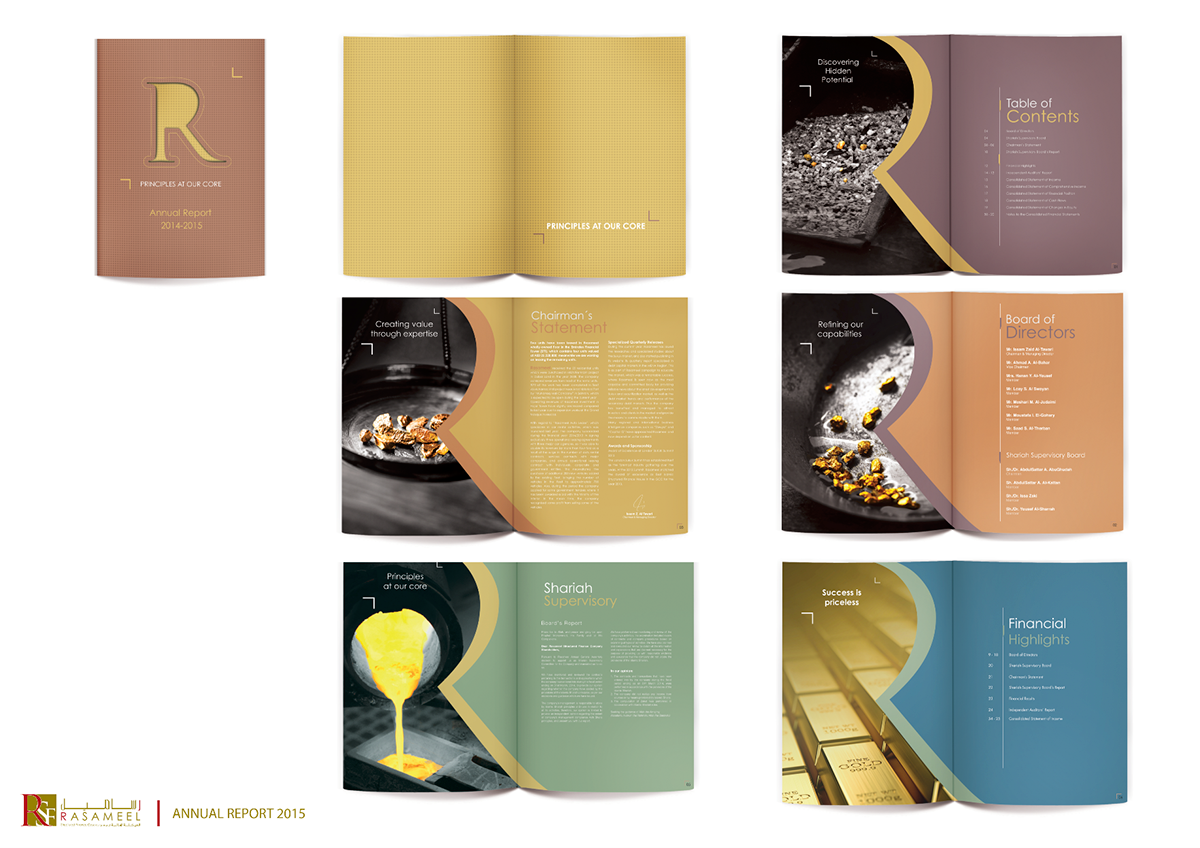 report Rasameel ANNUAL Kuwait creative design gold Behance Btl cover pages Yaser Alsiksik Printing special