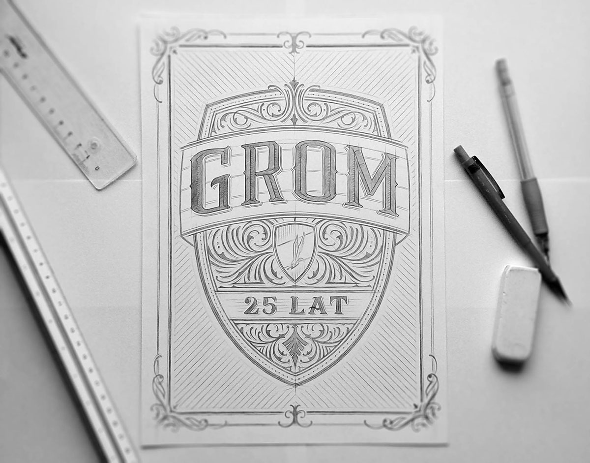Hand letering lettering custom type poster Classic anniversary grom Solider shield old style vintage patriotic