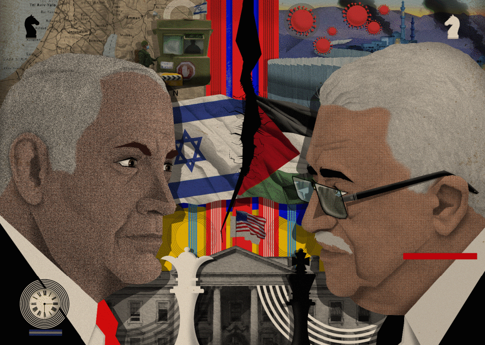 Arab News. chess. dubai Editorial illustration. FLAGS. Illozoo israel Newspaper. Palestina. politics.