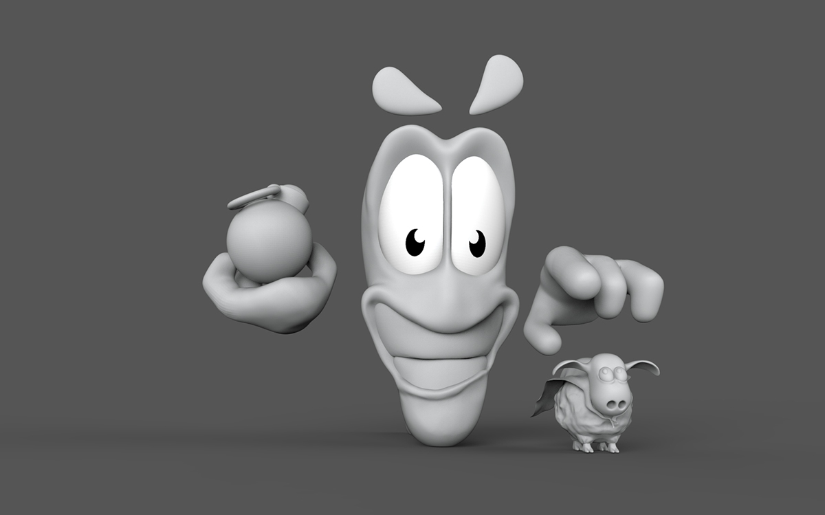 Zbrush 3D personaje worm gusano Character armagedon Games sheep oveja