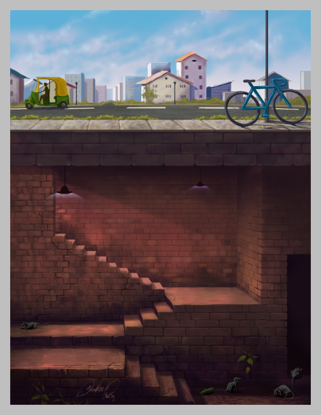 photoshop background bg digital painting game city building tunnel