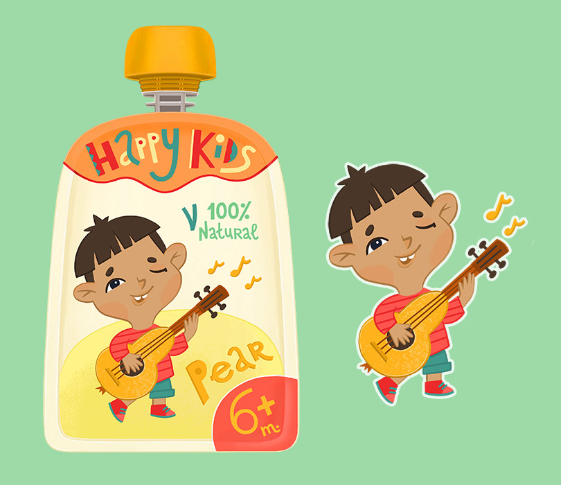 ILLUSTRATION  characters children Packaging design puree brand happiness Fruit nutrition