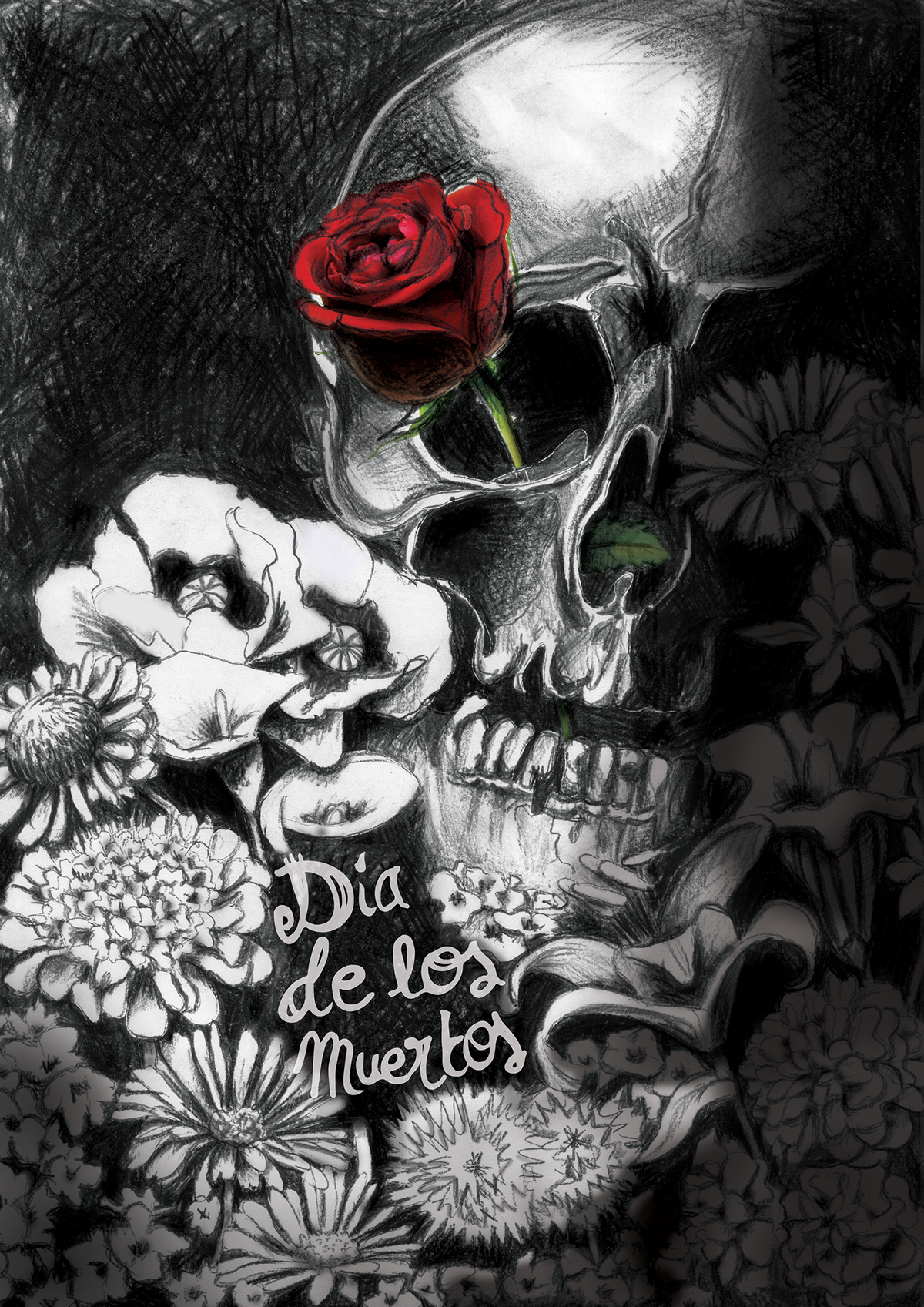 Flowers skull draw poster