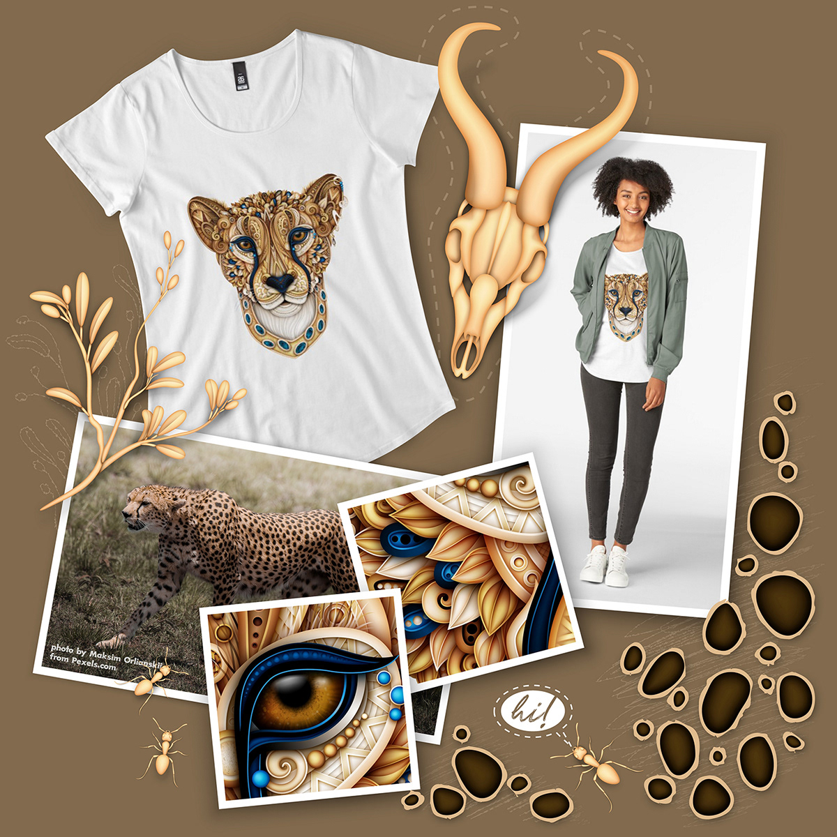 africa vector animal cheetah ornament print ILLUSTRATION  3D digital illustration realistic vector
