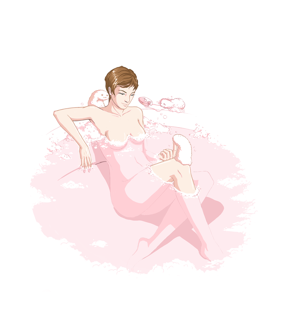 Sponge bath girl naked pink cute Foam