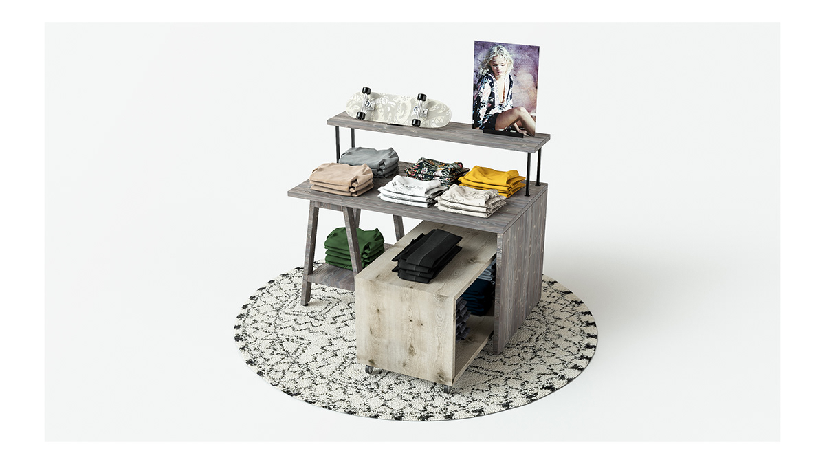 Clothing enviornment furniture merchandise nesting table Product Display Retail retail display store design table