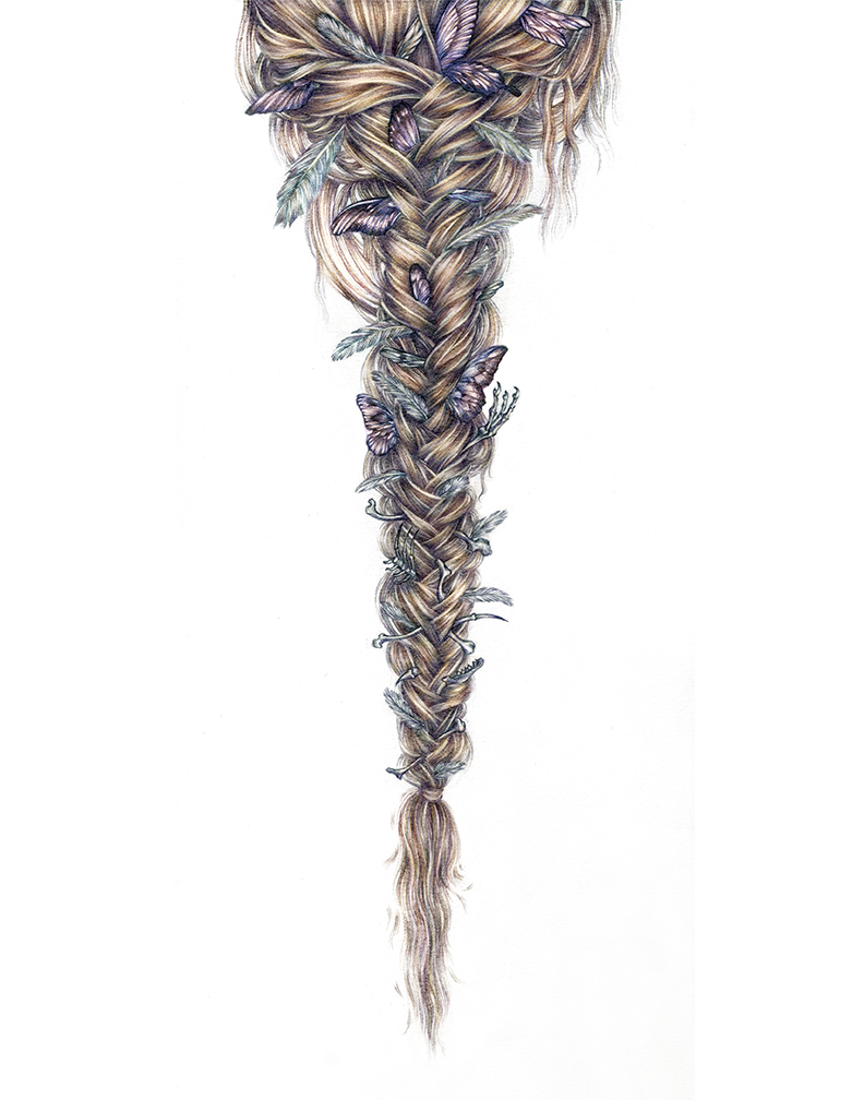 hair graphite butterflies bones skeletons feathers braid details