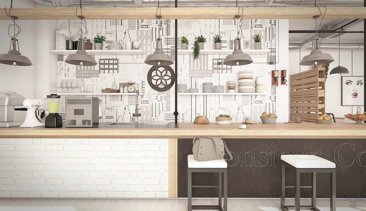 #coffee bar cafe industrial cake vray 3dmax