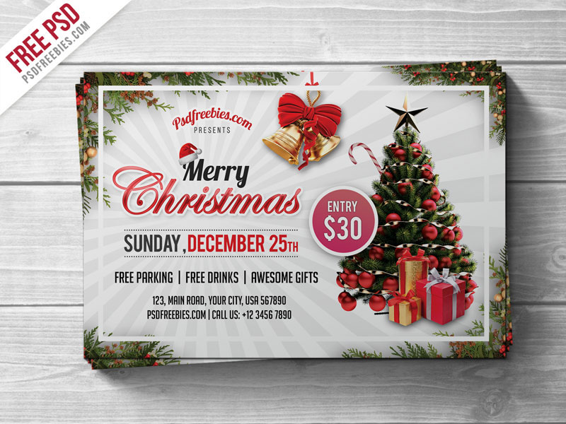 25th december Christmas flyer freebie Invitation free psd merry party psd winter