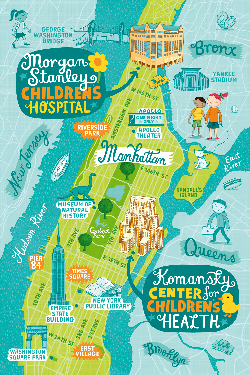 map  kids  children  Illustration poster New York america usa HAND LETTERING lettering