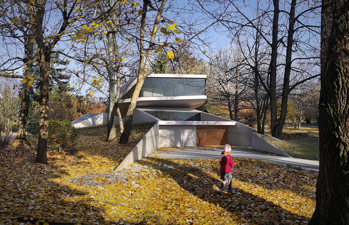 3D Rendering architectural design archviz autumn exterior Fall forest leaves Nature