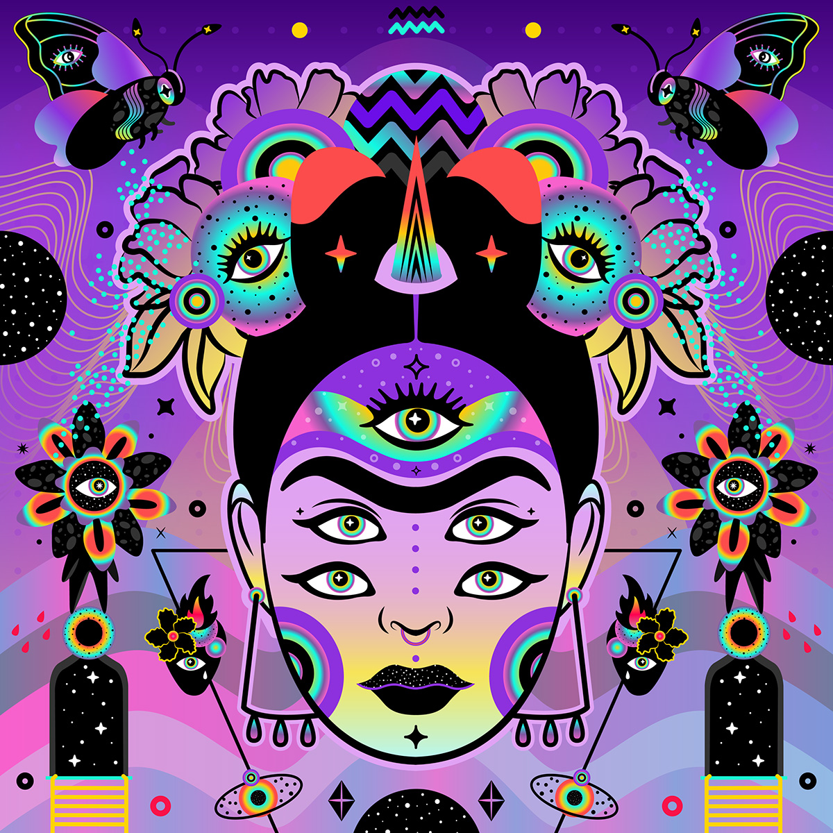 ILLUSTRATION  woman stars Illustrator vector Guatemala universe Character design  Frida Kahlo cosmic