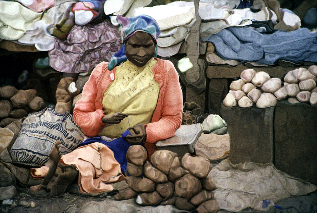 african woman outdoor African market potatoes