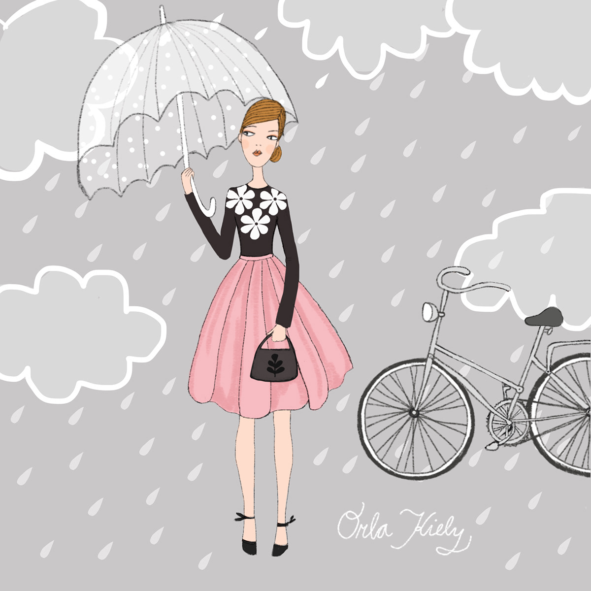 ILLUSTRATION  Drawing  Fashion  fashion illustration orla kiely London rain Bike girl