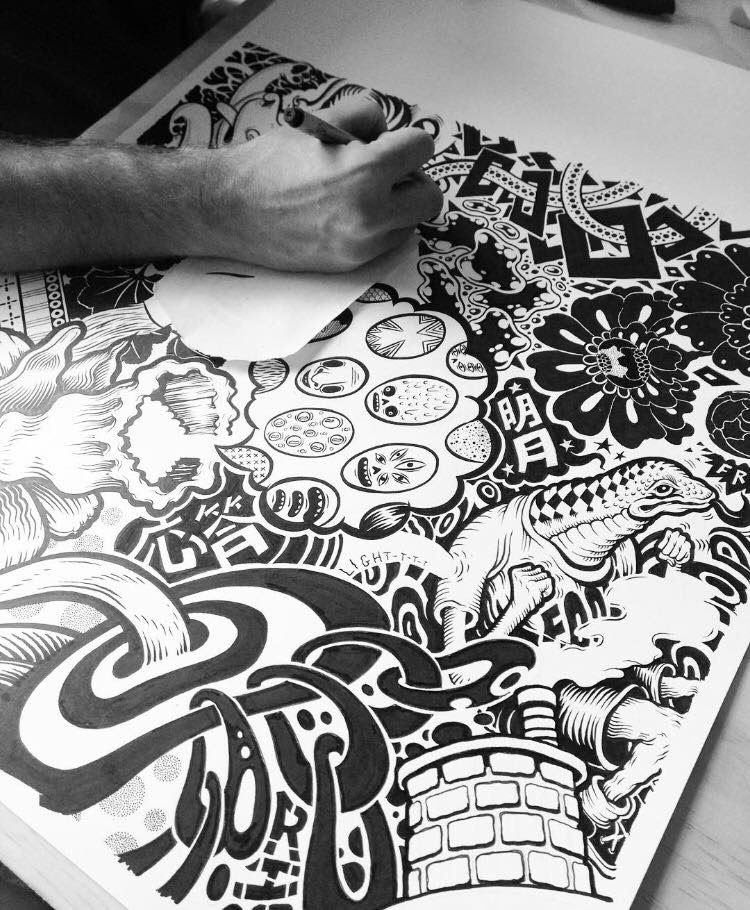 en masse CD cover Album design graphic print editorial Spot Collaboration Character grafitti black White chalk ink american concept conceptual