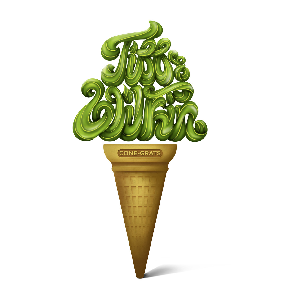 ice cream wedding gift cone Script bold green typography   ILLUSTRATION 