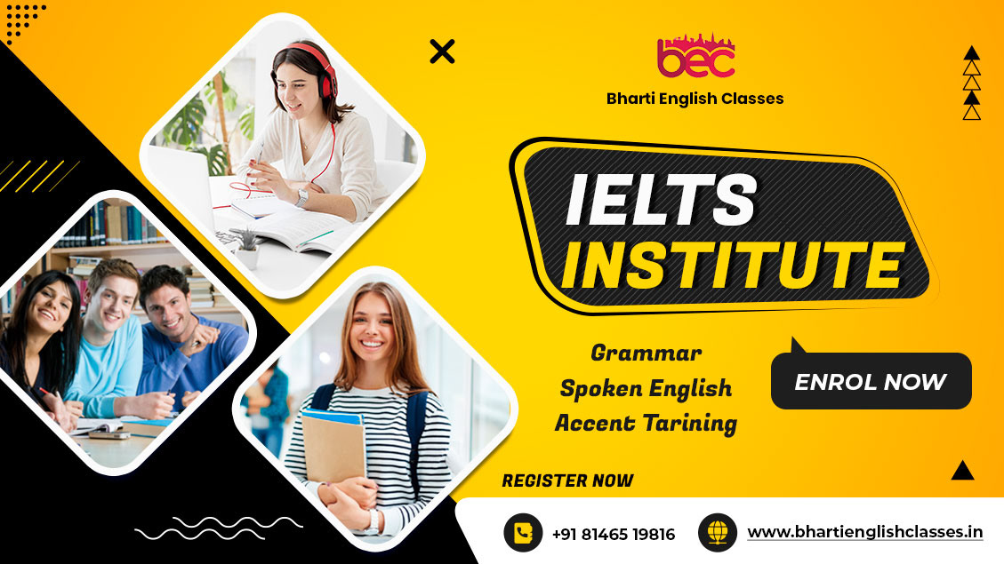 banner design Bharti English Classes coaching center English Speaking IELTS & English social media marketing