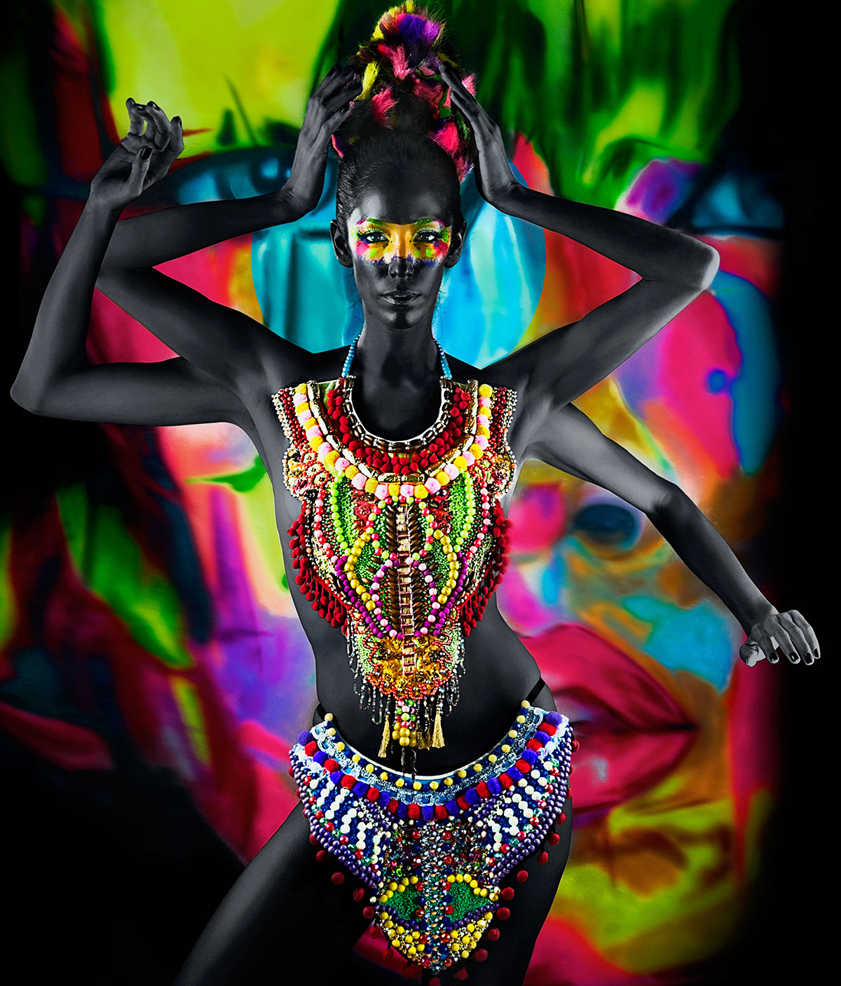 Hindu Black Skin colors model psychedelic goddess surrealism Make Up MUA hairdresser jewlery Mexican
