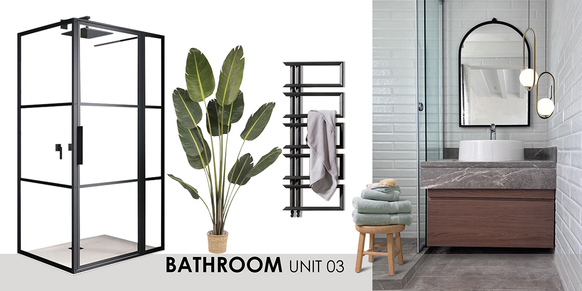 bathroom FF&E interior design  furniture moodboard bathroom units