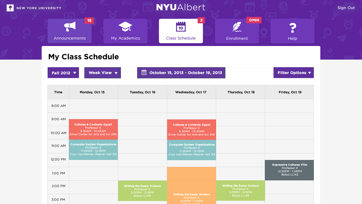 nyu albert redesign new york University john sexton purple class classes schedule