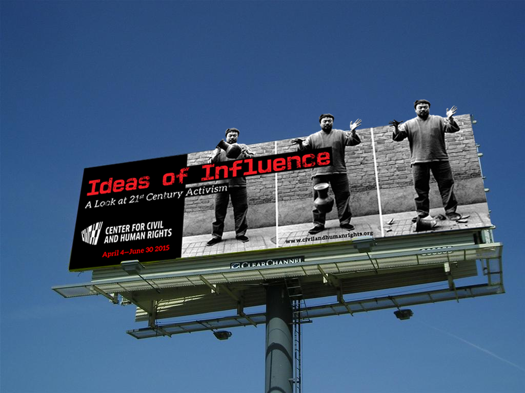 activism exhibit ideas of influence rights museum Ai Weiwei Shepard Fairey julian assange billboard brochure Booklet political social