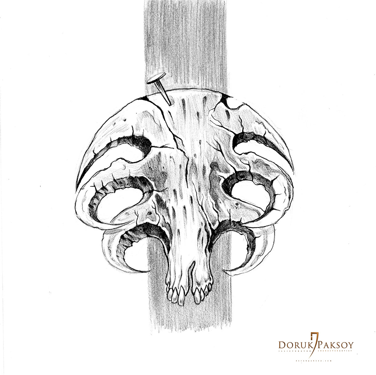 sketch Horn woman skull creature art
