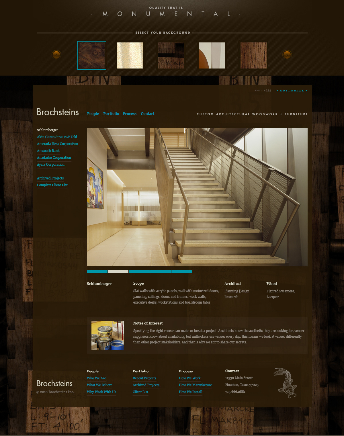 wood veneer exotic woods fabrication Mill work html5 AJAX css3 interface design portfolio