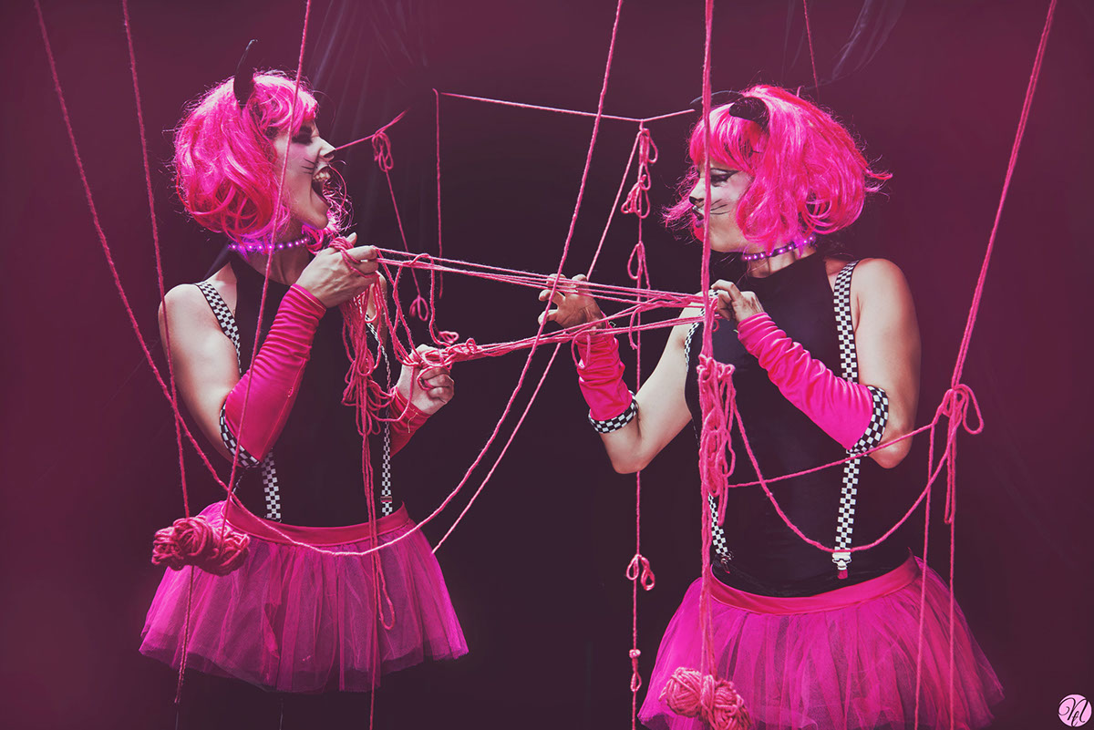 cats costume mask Stilts pink stripes girls black lights wool Performers