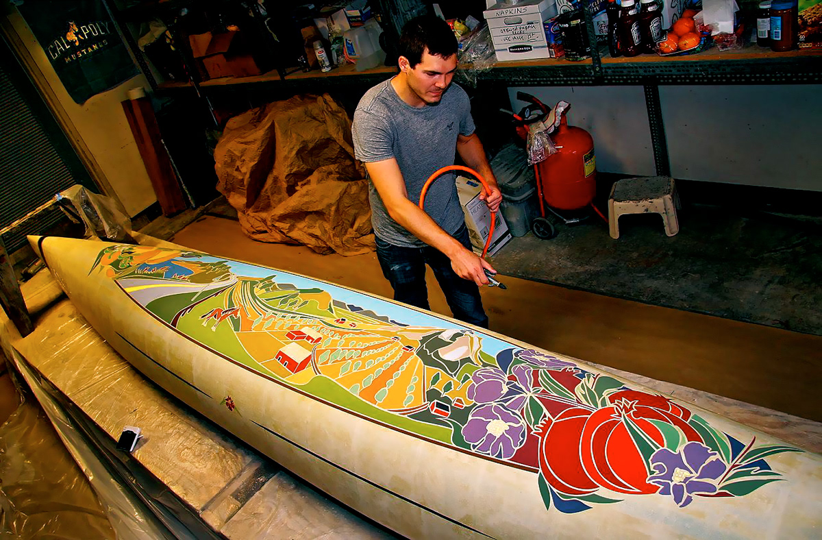 Mural canoe concretecanoe Boats stencil stain staining pigment concrete bright saturated