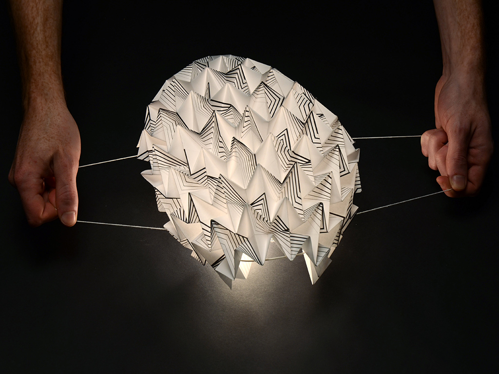 paper origami  folding spring steel cotton metadesign concept conceptual zhu Hangzhou International festival china italiaamo Lamp