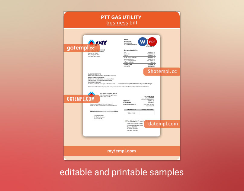 Ptt Utility Bill example samples editable business Gas