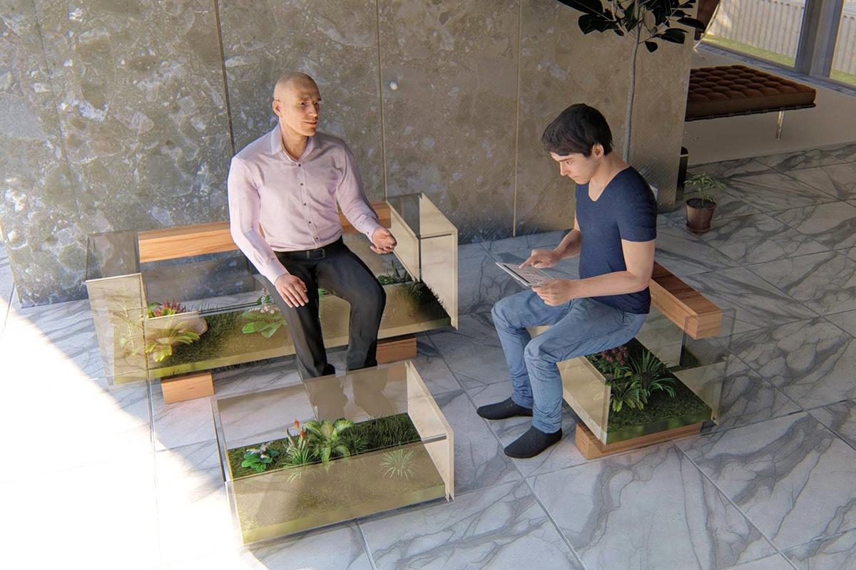 product design seating biophilic plants lumion