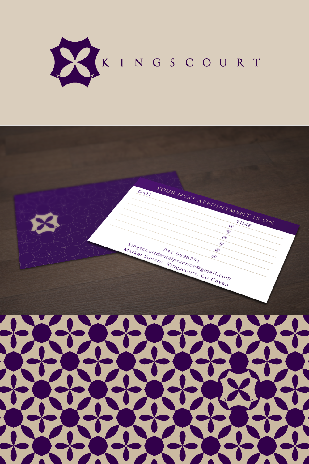 logo Logo Design brand identity visual identity purple dental dentist pattern crown royal Stationery Business Cards letter head
