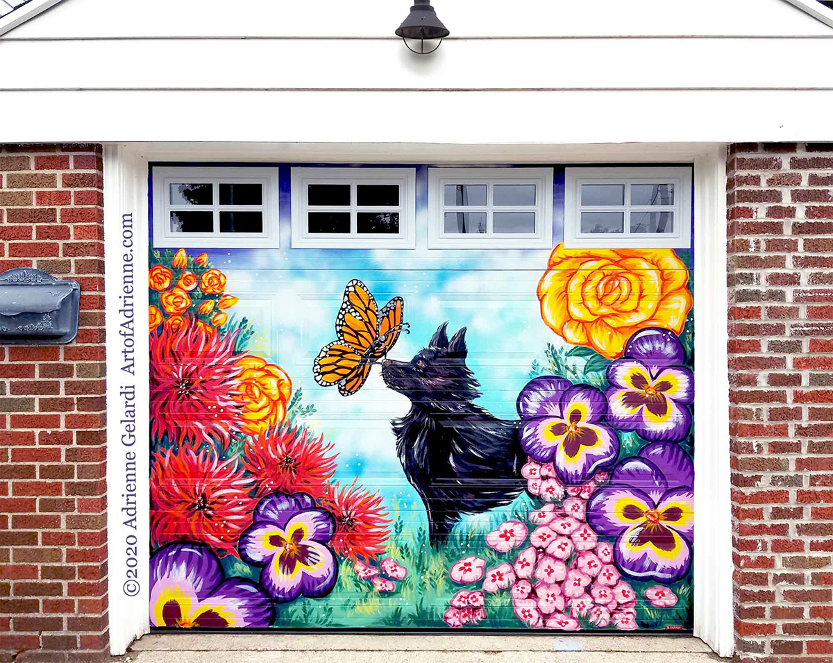 animals dog Flowers grafitti Mural Street Art 