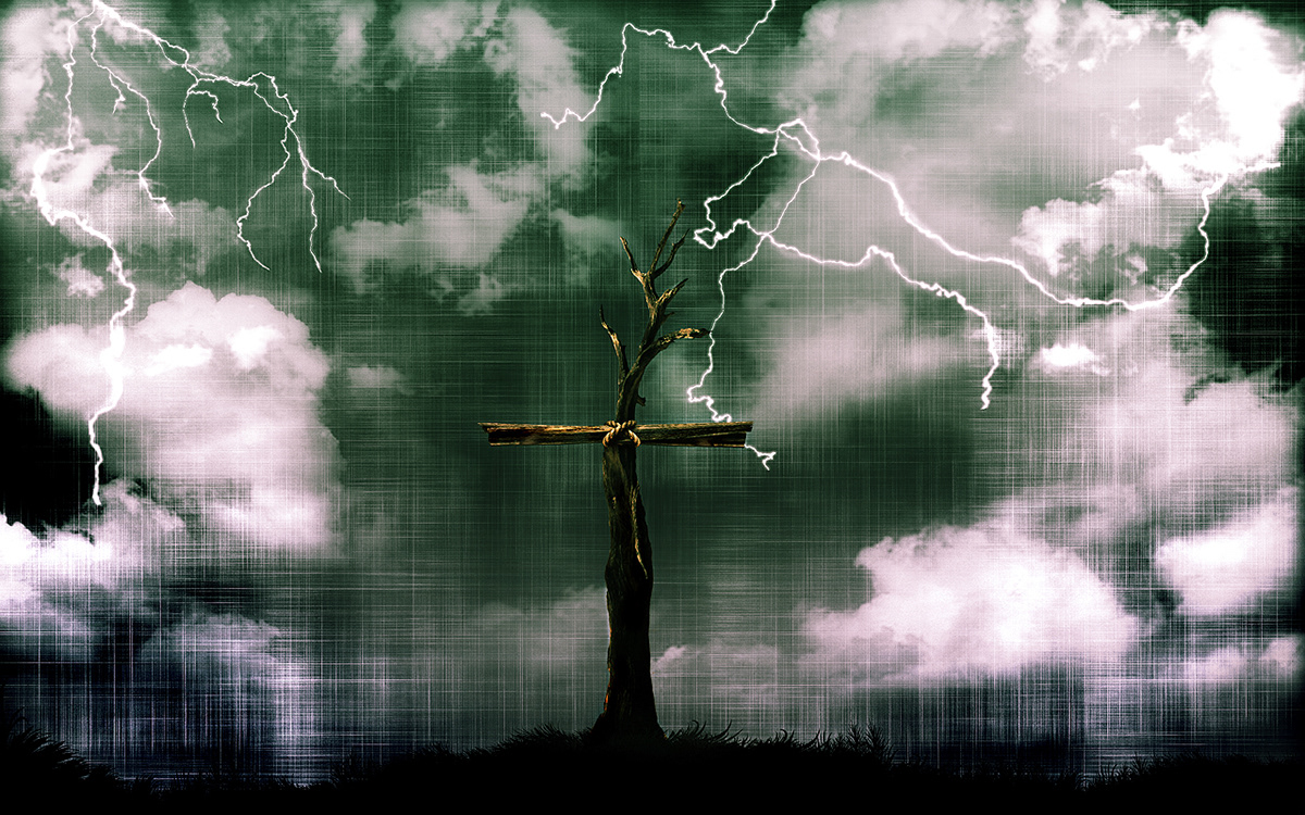 cross christ good friday Easter Emotional religious Christian dark stormy lightning poster calvary golgotha