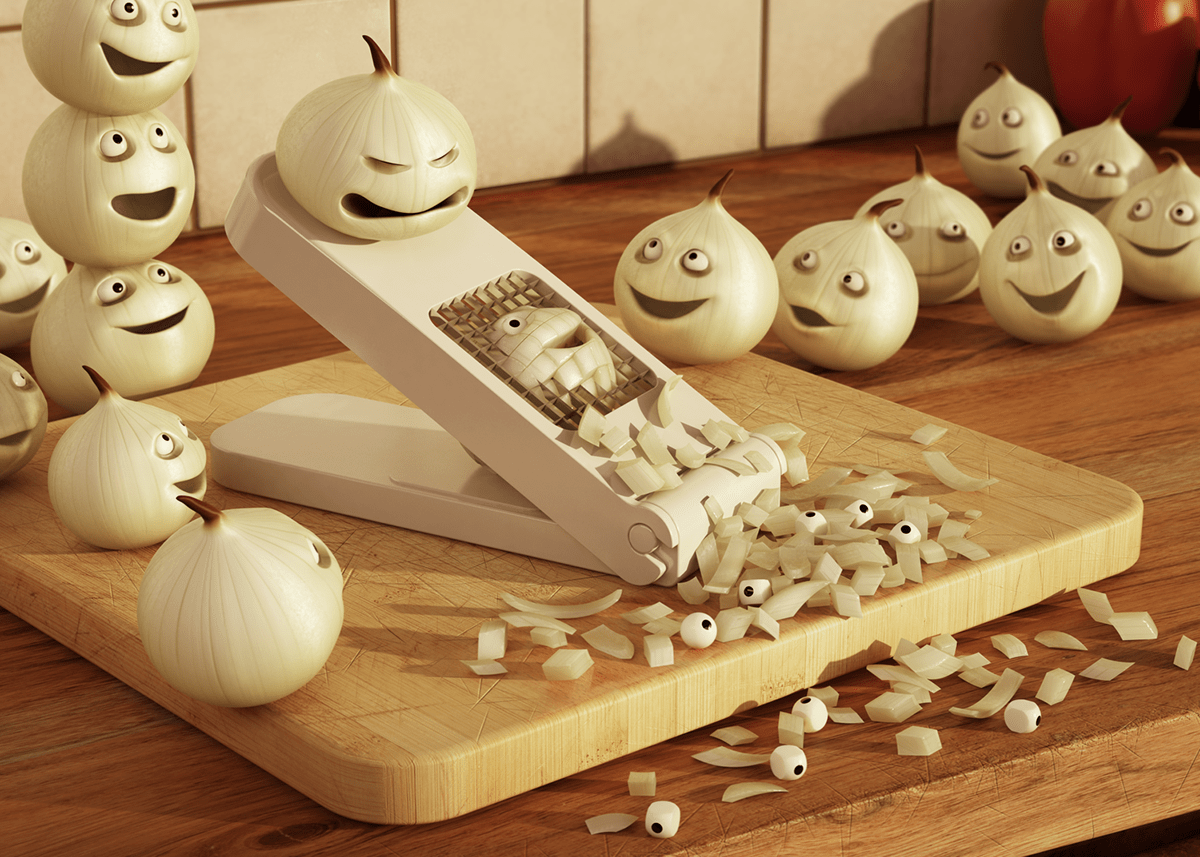 Adobe Portfolio Ristorante Cantina vegetables carrot Onion characters CGI humour Vegicide