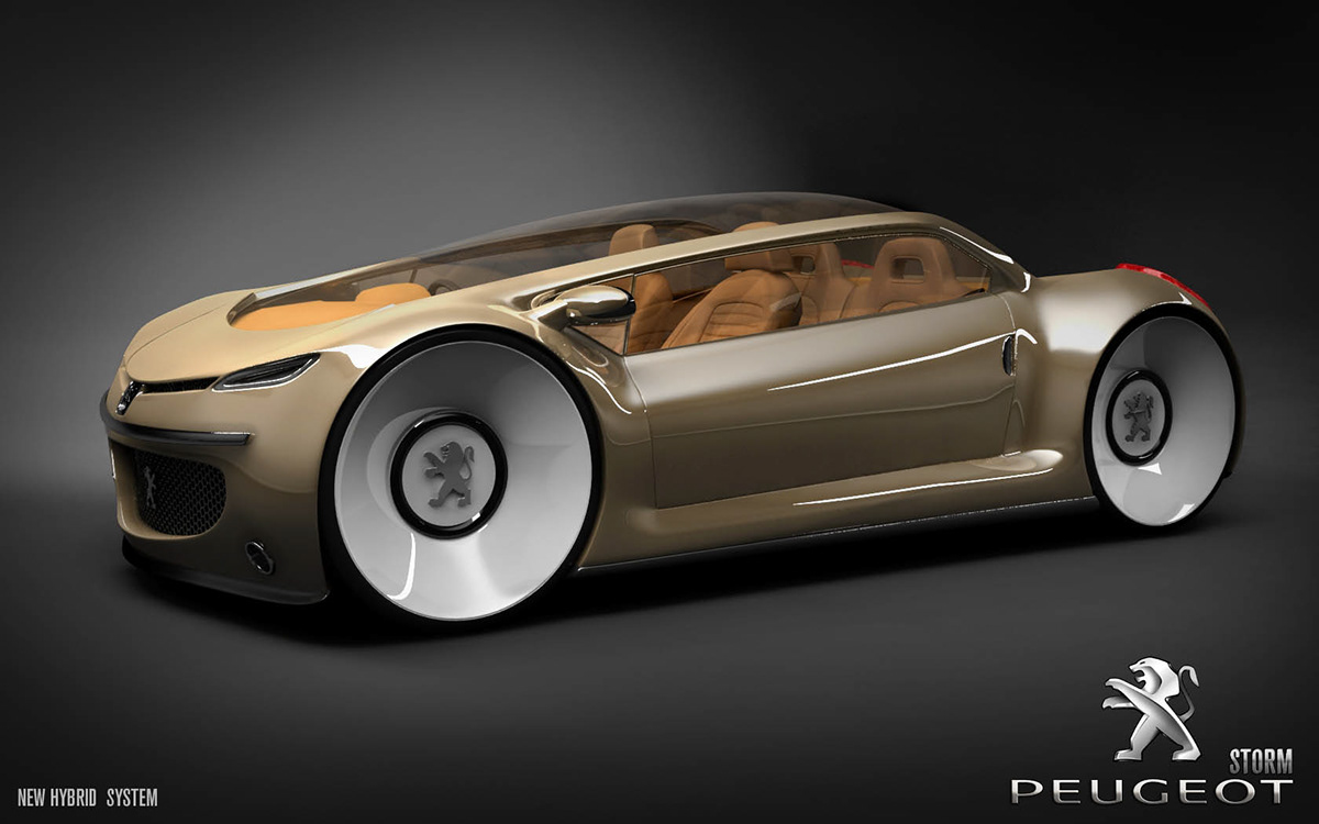 car PEUGEOT concept storm creative hybrid electricty future 3D modelling Render clay