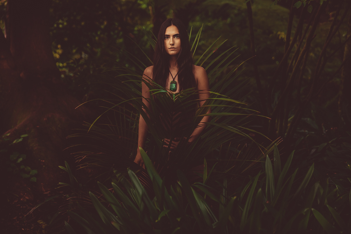 New Zealand portrait Photography  Nature outdoors art direction  green model forest glamour