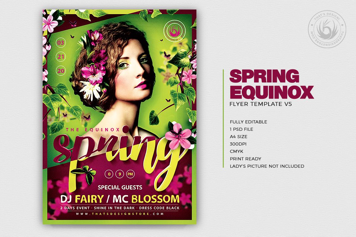 spring Equinox party season seasonal green flyer poster template garden